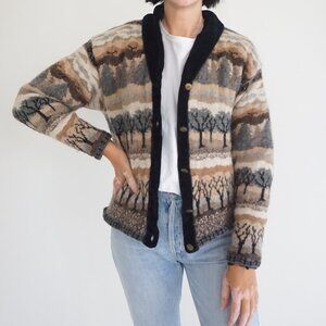 Vintage Atlandia '99 Icelandic Cream Gray 95% Wool Lined Sweater Jacket L